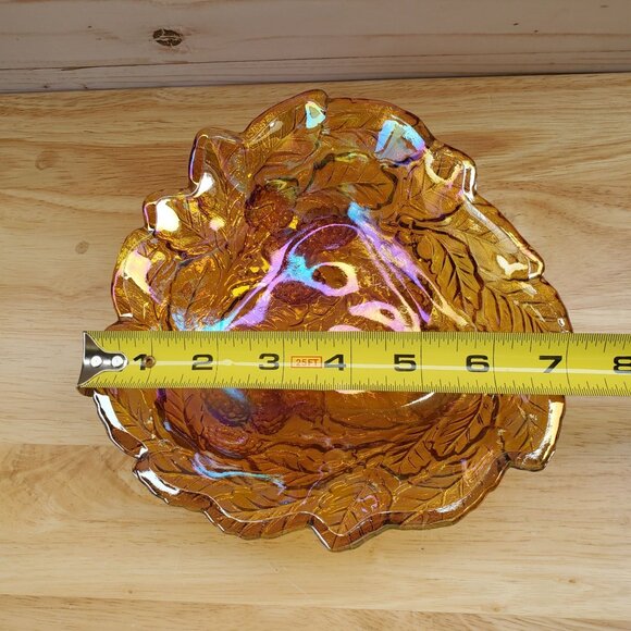 MCM Indiana Glass Loganberry Design Carnival Glass Dish Bowl Amber Iridescent - Picture 6 of 7